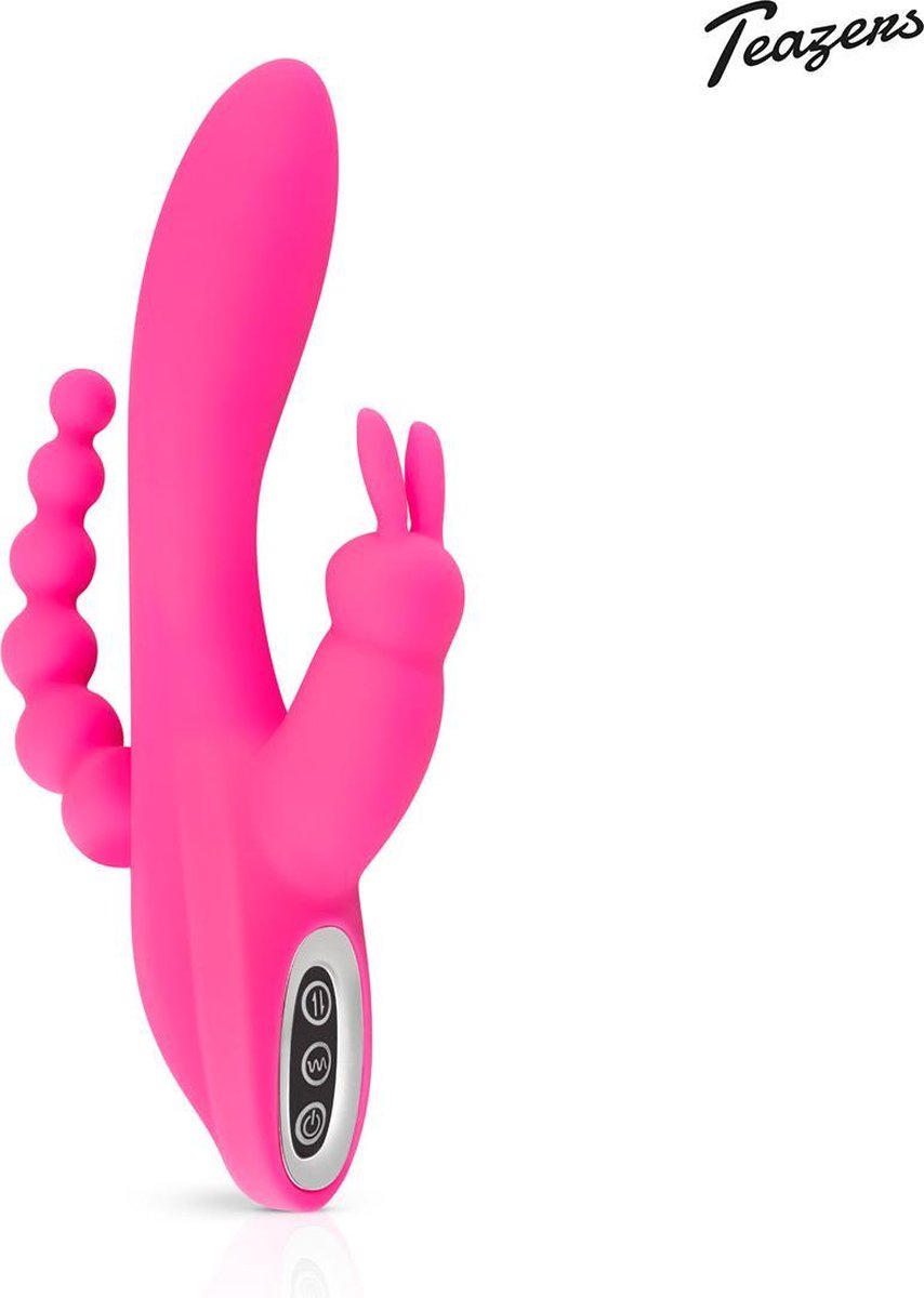 Goedkoopste Teazers - Dubbele Rabbit Vibrator - Oplaadbaar - Waterproof - Vibrator met Driedubbele Stimulatie - Vibrators voor Vrouwen en Mannen - Sex Toys voor Vrouwen - Vibrators - G-Spot Vibrator - Clitoris Stimulator - Buttplug Vibrator - Roze