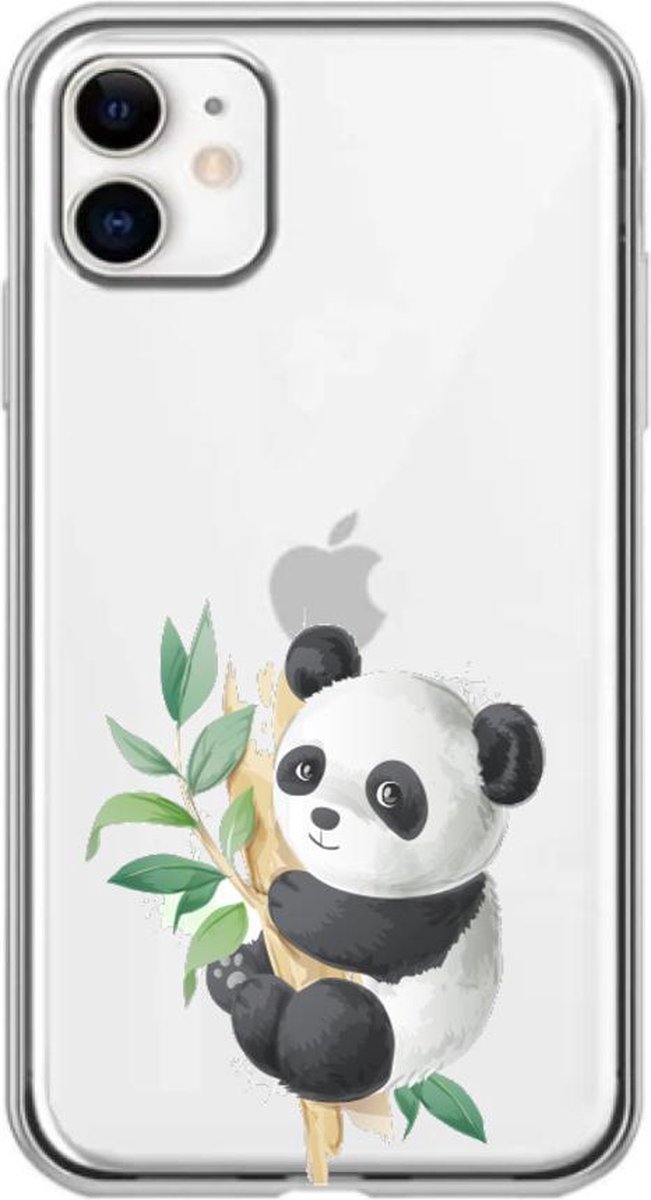 Apple Iphone 11 siliconen panda telefoonhoesje - Transparant - Pandaatje