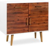 Dressoir Wit Bruin Hout Ladekast (Incl LW 3d klok) - wandkast - Tv kast- opbergkast - Boekenkast - opbergkast - Kast met lades - Sidetable - Wandtafel