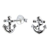 Joy|S - Zilveren anker oorknopjes 7 x 8 mm - geoxideerd