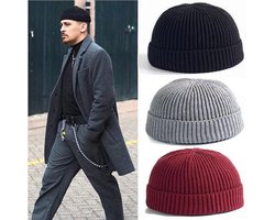 Beanie Muts Grijs Fisherman® Muts, uniseks Vissers Beanie Retro Navy Style Beanie-Fisherman hoed-Hat - Valentijn - valentijn cadeautje voor hem - Valentijn cadeautje voor haar