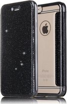 Flip Case Glitter voor Apple iPhone 6 - iPhone 6s - Zwart - Hoogwaardig PU leer - Soft TPU - Folio