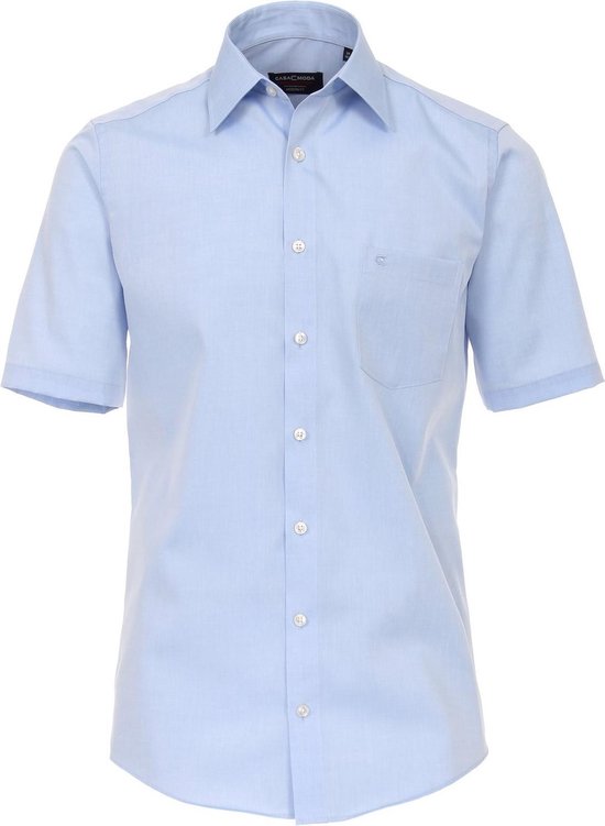 CASA MODA modern fit overhemd - korte mouw - popeline - blauw - Strijkvriendelijk - Boordmaat: 40