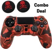 Siliconen cover voor Playstation 4 controller Inclusief Bijpassende Thumb Grips - Camouflage Rood