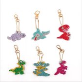 Diamond Painting Sleutelhanger Set Dino’s 6 stuks
