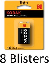 8 Stuks (8 Blisters a 1 st) Kodak XTRALIFE alkaline 9V