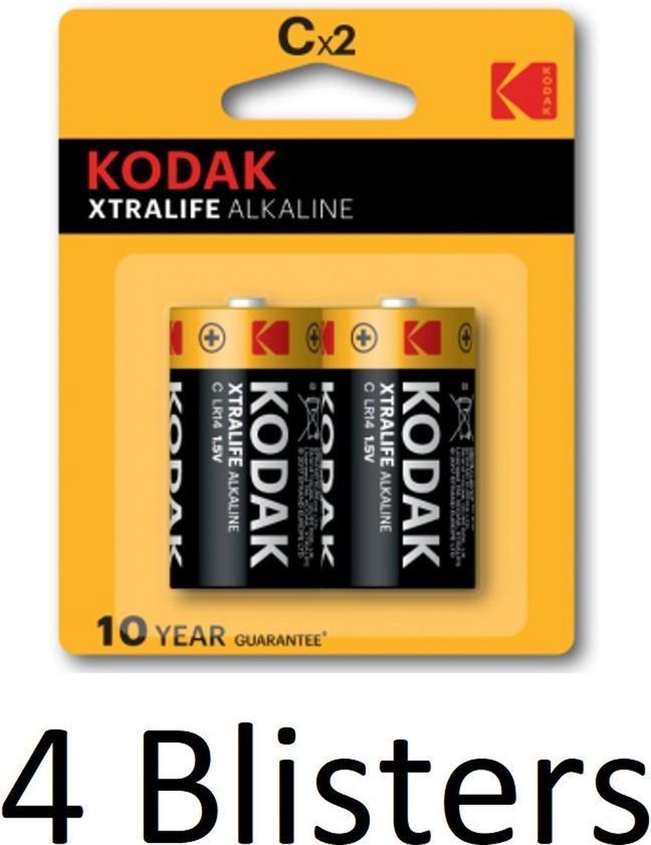 8 Stuks (4 Blisters a 2 st) Kodak XTRALIFE alkaline C/LR14