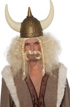 Viking pruik zwart met snor