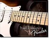 Fender  Built To Inspire.  ​   Metalen wandbord 31,5 x 40,5 cm.