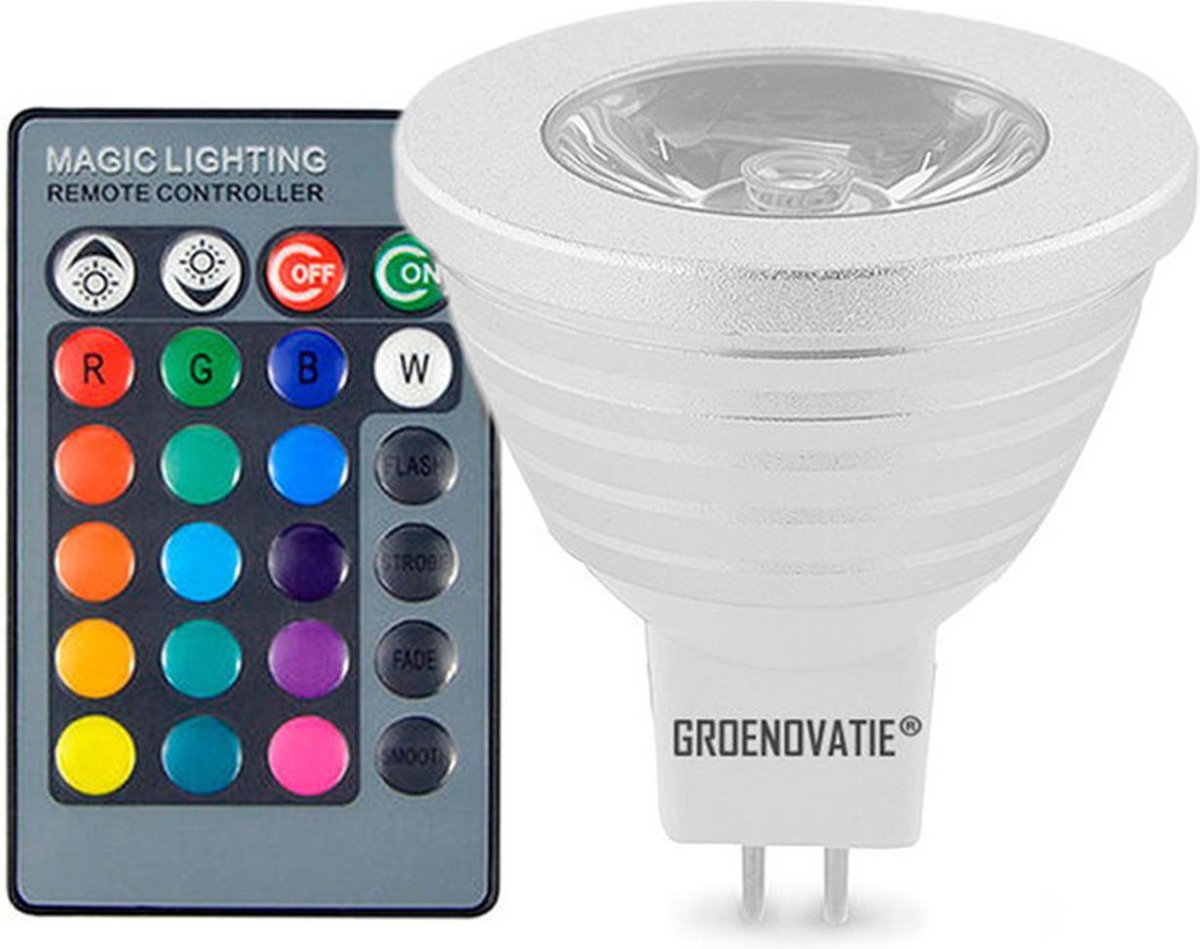Groenovatie LED Spot GU5.3 / MR16 Fitting - 3W - RGB - 53x50 mm - Dimbaar - Incl. Afstandsbediening