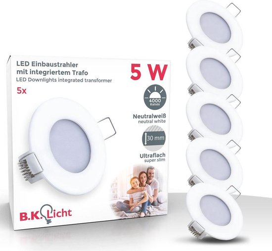 B.K.Licht - Inbouwspots - spotjes - IP23 - Ø8.5cm - 4.000K - 456Lm - 5W LED  - wit -... | bol.com