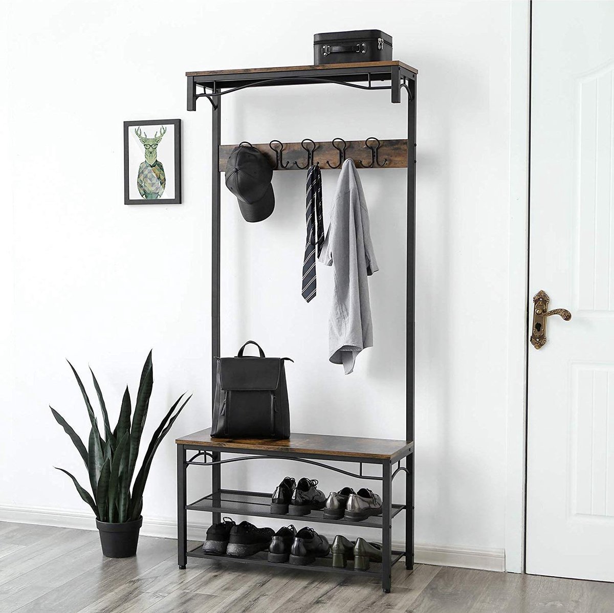 Nancy's Garderoberek met Kapstok - Schoenenrek - Industrieel - 80 x 32 x 178.5 cm – foto 2