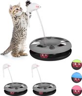 Relaxdays 3x kattenspeelgoed muis - kattenspeeltje - speelgoed voor kat springveer
