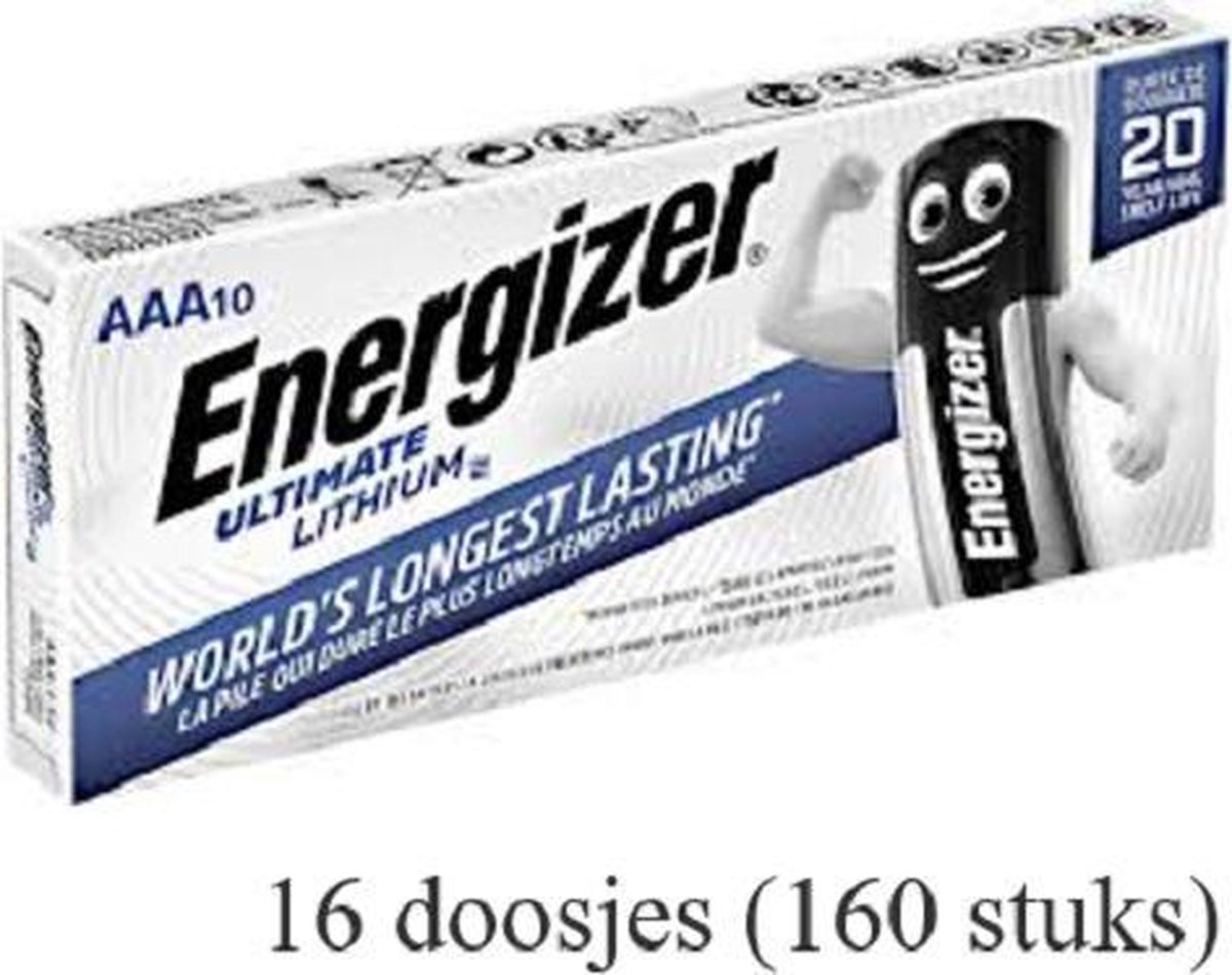 160 stuks (16 doosjes a 10 stuks) Energizer AAA Ultimate Lithium L92/LR03  1.5V 1250mAh | bol.com