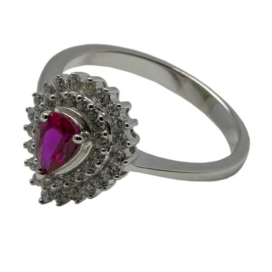 Verlinden Juwelier - Argent - Ring - Zircone - Zircone Robijn et zircone blanche