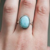 Jewelryz Charisse Edelsteen Ring | 925 sterling zilver met blauwe larimar | Maat 18