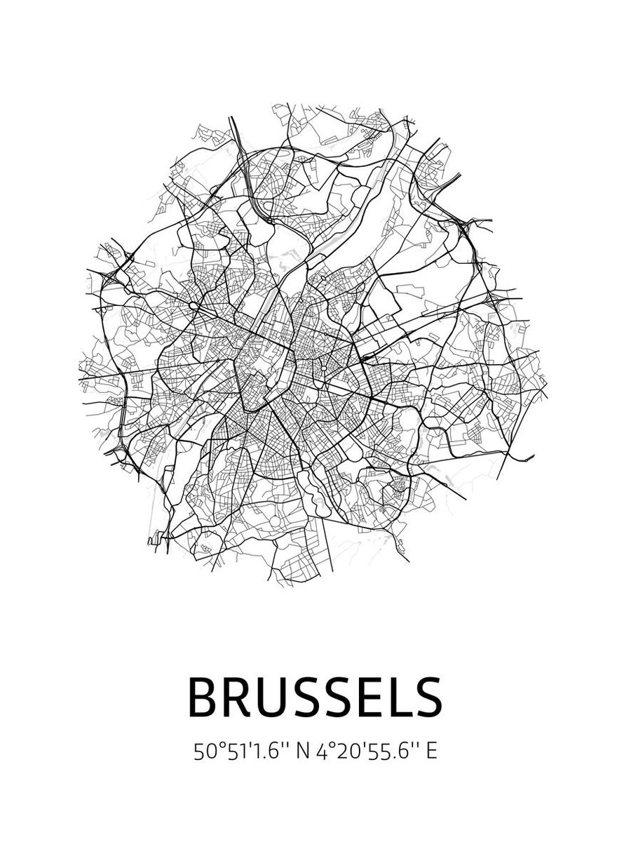 Poster Brussel Zwart/Wit 20x30cm Industriele Kaart Brussel