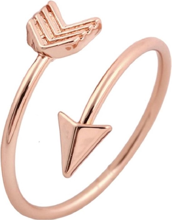 Belle Ring ouverte flèche - Style bohème - Ajustable - Couleur or rose - Avec emballage cadeau