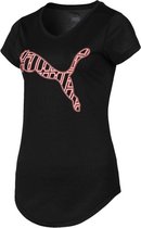 Puma - Heather Cat V-Neck Wmns Tee - Sportshirt met Print - XS - Zwart