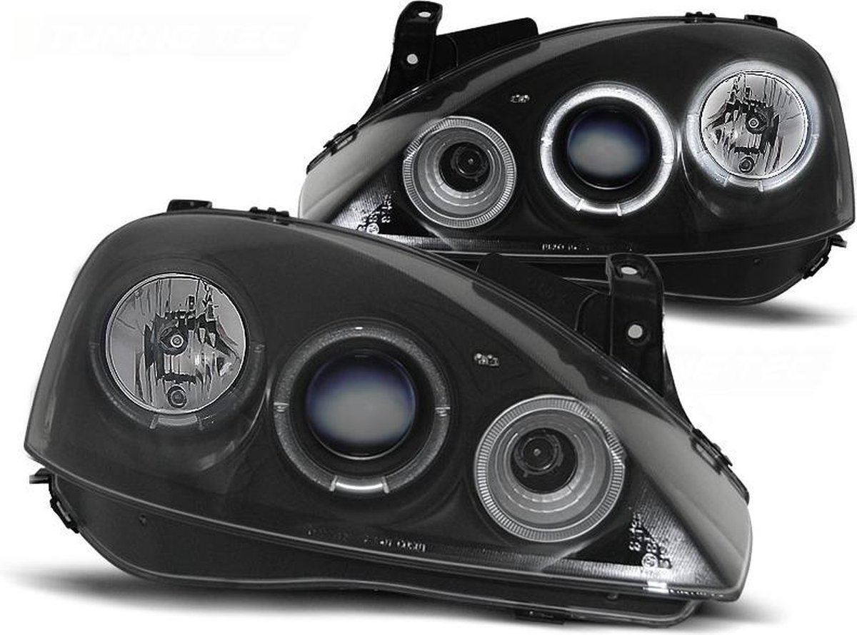 Koplampen dual halo rims OPEL CORSA C 11 00-09 06 ANGEL EYES ZWART