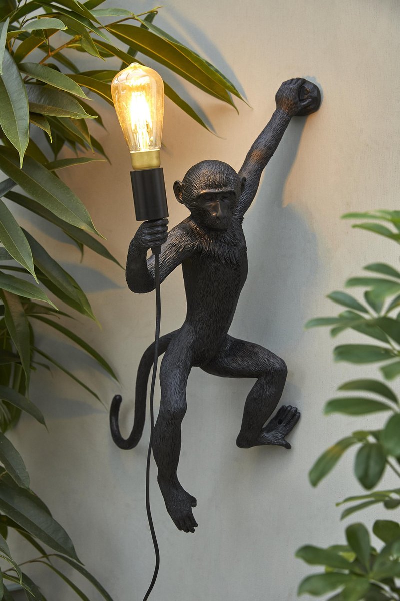 Timba - Monkey - Hanglamp - Aap - Wandlamp - Zwart/Goud | bol