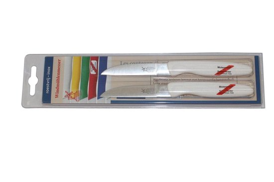 (2 stuks) Robert Herder Molenmes - Schilmesje - Aardappelmes - RVS - Wit handvat