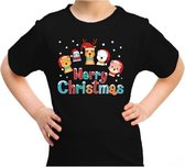 Foute kerst shirt / t-shirt dierenvriendjes Merry christmas zwart voor kinderen - kerstkleding / christmas outfit XS (104-110)