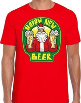 Fout Kerst t-shirt - oud en nieuw / nieuwjaar shirt - happy new beer / bier - rood voor heren - kerstkleding / kerst outfit S (48)