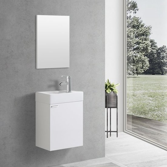 Foto: Toiletmeubel creavit aloni hangend rechtsdraaiend 40x60x22cm mdf glans wit softclose keramiek wasbak