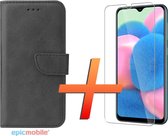 Samsung Galaxy A50/A50s/A30s Hoesje - Bookstyle Portemonnee - Zwart - 1x Tempered Glass Screenprotector - Epicmobile