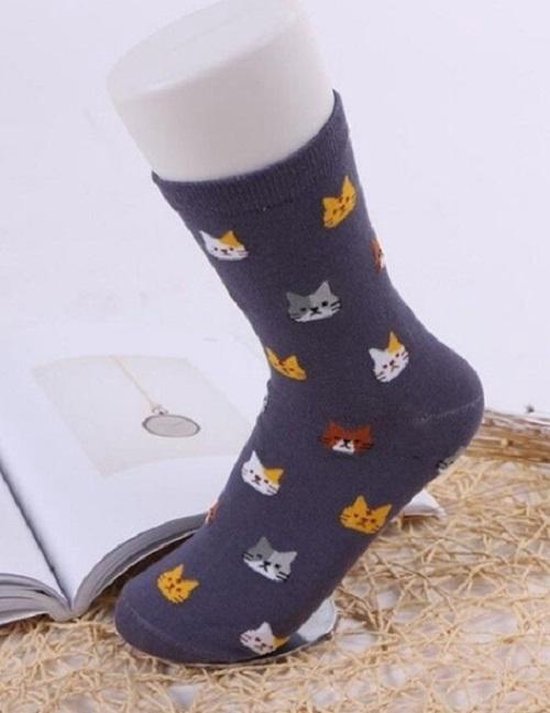 Sokken met kattenkopjes kleur Paars Unisex kat - kattensokken maat 36-41