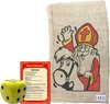 Afbeelding van het spelletje Sinterklaas spel met gele dobbelsteen en cadeauzak 50 x 80 cm - Pakjesavond Sinterklaasspel dobbelstenen set
