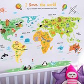 Muursticker Wereldkaart met I Love The World | 110x88 cm | Home Decor Sticker