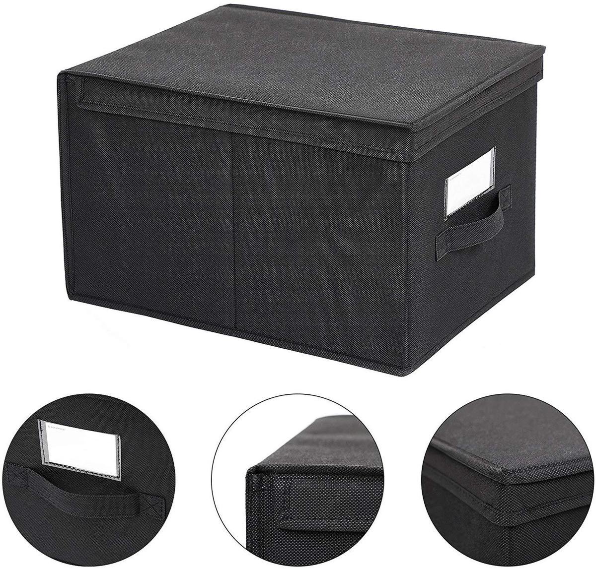 SONGMICS Opbergdoos met deksel, opvouwbare stoffen doos met handvatten, kledingopbergdoos, non-woven stof, set van 3, 50 x 30 x 30 cm, leigrijs RZB050GN02