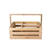 Boîte de rangement en bois massif avec poignée et trois compartiments, Dimensions: L37xW28xH27 cm