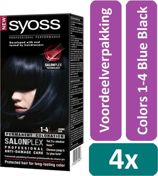 Syoss Color - - Haarverf - 1-4 Cosmic Blue - 4 stuks - Voordeelverpakking | bol.com