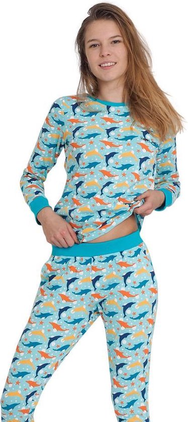 Happy Pyjama's - Pyjamaset met Dolfijnen print | pyjama dames volwassenen  |lange... | bol.com