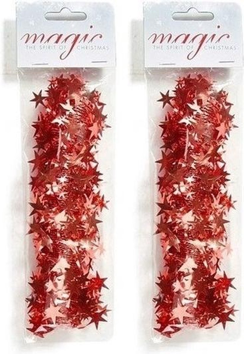 2x Kerstslingers rood 750cm - Guirlandes folie lametta - Rode kerstboom versieringen