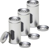 3x Zilveren ronde kruidenpotjes met strooier 10 cm - Kruidenstrooier - Specerijen potjes - Kruidenblikje