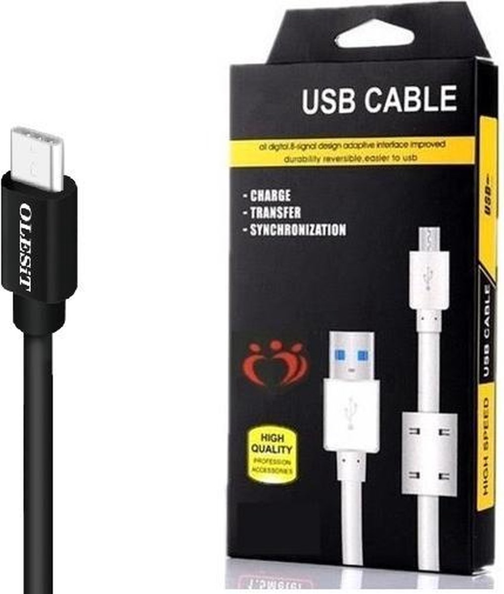 Olesit K102 Micro USB Kabel 1 Meter Laadsnoer Oplaadkabel voor de Android  Micro USBN Modellen - Zwart