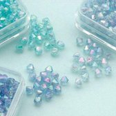 Acrylkralen 4mm Diamond Shape - 4 grs x 3 doosjes Groen, Donkerblauw, Lichtblauw
