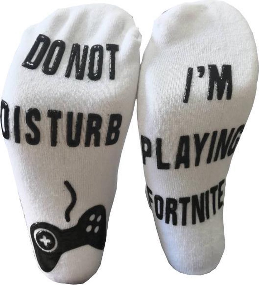 Fortnite sokken - wit met zwarte tekst -