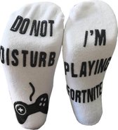 Fortnite sokken - wit met zwarte tekst -"Do not disturb, I'm playing Fortnite" maat 37-42
