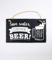 Stoneslogan - Spreuktegel - Save water, drink beer - In cadeauverpakking met gekleurd lint