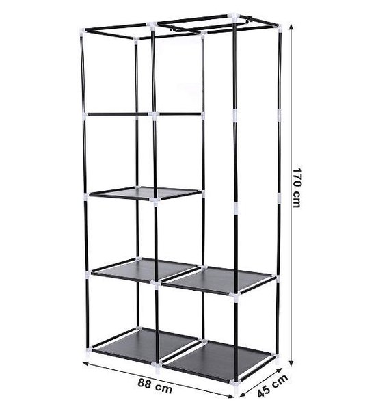 Opvouwbare kledingkast | Garderobekast | Stoffen | Stof | Hangkast | Legkast | 88 x 45 x 170 | Zwart