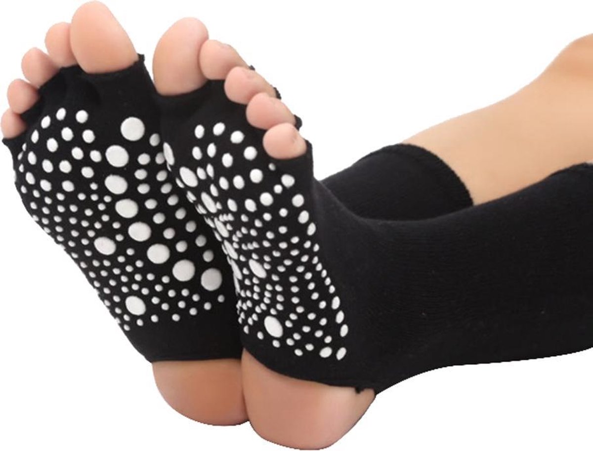 Yoga sokken met antislip - open hiel en tenen - zwart