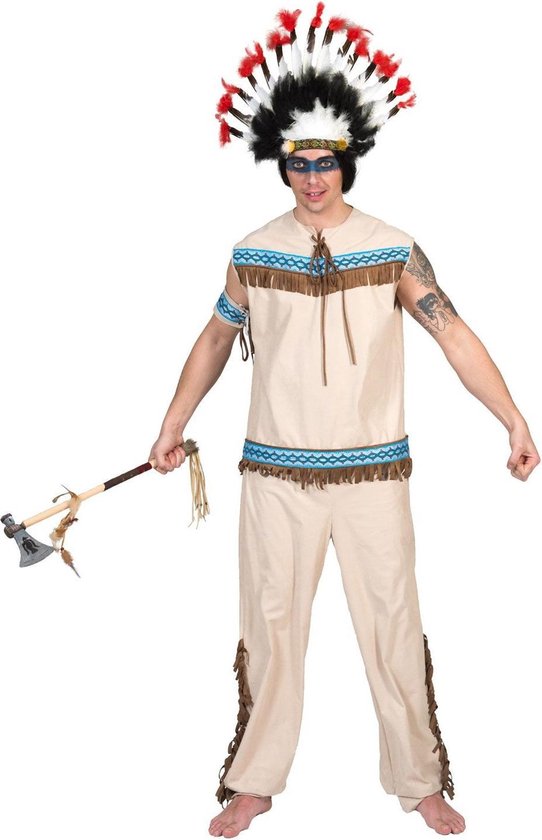 Funny Fashion - Indiaan Kostuum - Wigwam Wimp Indiaan - Man - Wit / Beige - Maat 48-50 - Carnavalskleding - Verkleedkleding