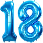 Ballon Cijfer 18 Jaar Blauw 86Cm Verjaardag Folieballon Met Rietje