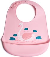 Bavoir en silicone rose avec plateau de collecte - Bavoir bébé et enfant en bas âge - Bavoir ajustable et imperméable - Swan - Telano