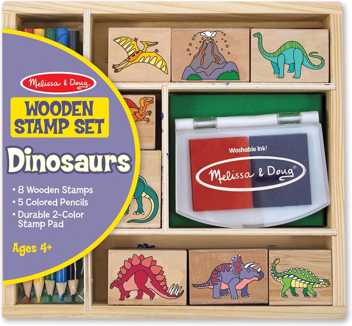 Melissa & Doug Houten stempelset - Dinosaurussen | Stempelset voor kinderen | Kunst en Ambacht | Geweldig Cadeau voor meisjes en jongens | Van 3 jaar
